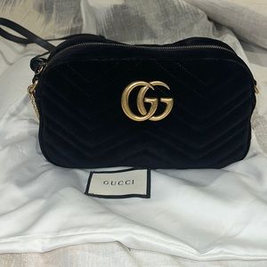 Gucci bag! Velour material.AMAZING condition! Adjustable strap